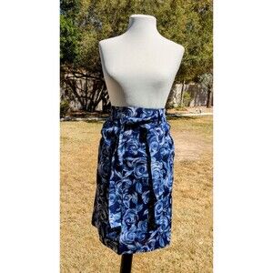 1980s Vintage Blue Roses Petite Small Korean Victory Town Maxi Skirt w/Sash EUC